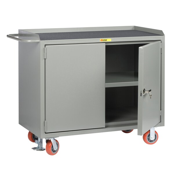 Mobile Bench Cabinets, 36"W, Center Shelf, Non-Slip Vinyl Matting